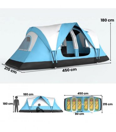 Outsunny Camping Tent for 6 Man with 2000mm Water Resistant Rainfly and Carry Bag for Fishing Hiking Festival, Sky Blue