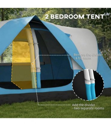 Outsunny Camping Tent for 6 Man with 2000mm Water Resistant Rainfly and Carry Bag for Fishing Hiking Festival, Sky Blue