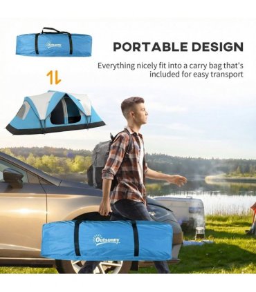 Outsunny Camping Tent for 6 Man with 2000mm Water Resistant Rainfly and Carry Bag for Fishing Hiking Festival, Sky Blue