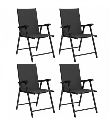 Outsunny Folding Garden Chairs Set of 4, Foldable Garden Dining Chairs with High Back, Armrests, Texteline Seat, Black
