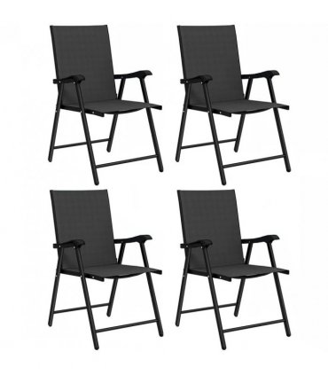 Outsunny Folding Garden Chairs Set of 4, Foldable Garden Dining Chairs with High Back, Armrests, Texteline Seat, Black