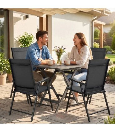Outsunny Folding Garden Chairs Set of 4, Foldable Garden Dining Chairs with High Back, Armrests, Texteline Seat, Black