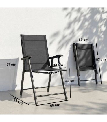 Outsunny Folding Garden Chairs Set of 4, Foldable Garden Dining Chairs with High Back, Armrests, Texteline Seat, Black