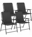 Outsunny Folding Garden Chairs Set of 4, Outdoor Dining Chairs with Wide Texteline Seat, High Back and Armrests, Black