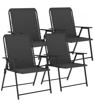 Outsunny Folding Garden Chairs Set of 4, Outdoor Dining Chairs with Wide Texteline Seat, High Back and Armrests, Black