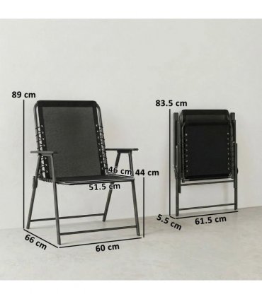 Outsunny Folding Garden Chairs Set of 4, Outdoor Dining Chairs with Wide Texteline Seat, High Back and Armrests, Black