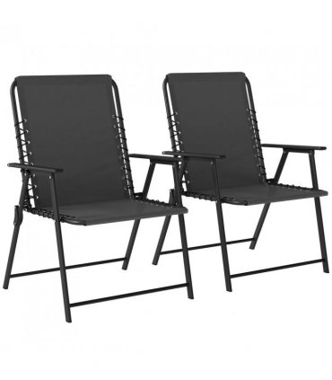 Outsunny Folding Garden Chairs Set of 2, Outdoor Dining Chairs with Wide Texteline Seat, High Back and Armrests, Black