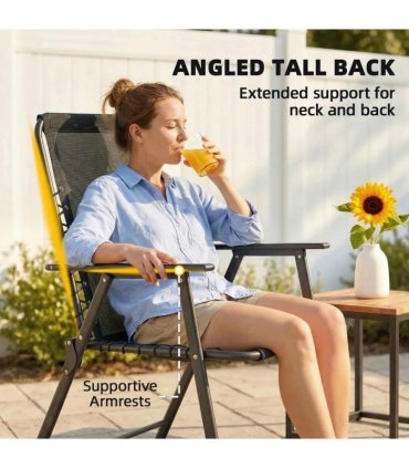 Outsunny Folding Garden Chairs Set of 2, Outdoor Dining Chairs with Wide Texteline Seat, High Back and Armrests, Black