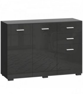 HOMCOM Sideboard, Modern Storage Cabinet with 2 Drawers, 3 Doors and Adjustable Shelves, High Gloss Black