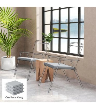 Outsunny Set of 6 Outdoor Seat Cushions with Machine Washable Cover, Water Repellent Seat Cushions Light Grey