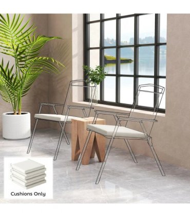 Outsunny Set of 6 Outdoor Seat Cushions with Machine Washable Cover, Water Repellent Seat Cushions Cream White