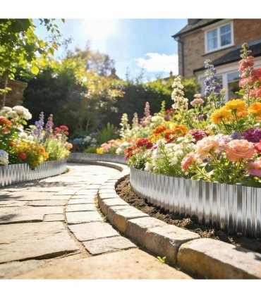 Outsunny Metal Garden Edging Border, 8 in x 21.3 ft Corrugated Heavy Duty Galvanised Steel Lawn Edging, Silver Tone