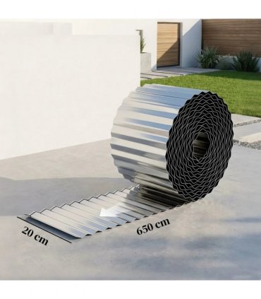 Outsunny Metal Garden Edging Border, 8 in x 21.3 ft Corrugated Heavy Duty Galvanised Steel Lawn Edging, Silver Tone