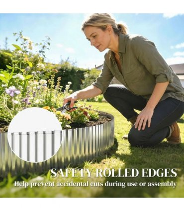 Outsunny Metal Garden Edging Border, 8 in x 21.3 ft Corrugated Heavy Duty Galvanised Steel Lawn Edging, Silver Tone