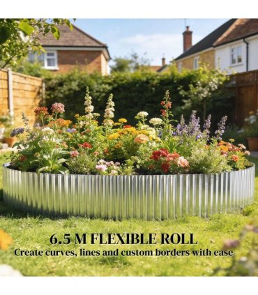 Outsunny Metal Garden Edging Border, 8 in x 21.3 ft Corrugated Heavy Duty Galvanised Steel Lawn Edging, Silver Tone