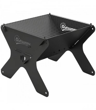 Outsunny 2-In-1 Portable BBQ Grill and Camping Fire Pit, Tabletop Charcoal Barbecue Grill with Gripper, Gloves and Carry Bag