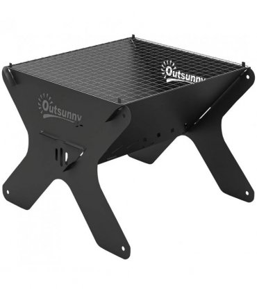Outsunny 2-In-1 Portable BBQ Grill and Camping Fire Pit, Tabletop Charcoal Barbecue Grill with Gripper, Gloves and Carry Bag