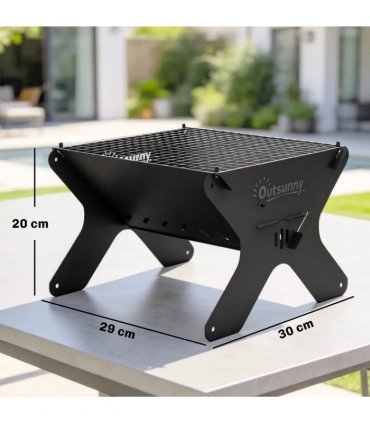 Outsunny 2-In-1 Portable BBQ Grill and Camping Fire Pit, Tabletop Charcoal Barbecue Grill with Gripper, Gloves and Carry Bag