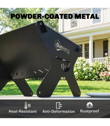 Outsunny 2-In-1 Portable BBQ Grill and Camping Fire Pit, Tabletop Charcoal Barbecue Grill with Gripper, Gloves and Carry Bag