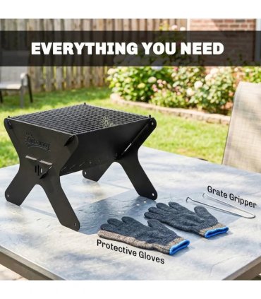 Outsunny 2-In-1 Portable BBQ Grill and Camping Fire Pit, Tabletop Charcoal Barbecue Grill with Gripper, Gloves and Carry Bag