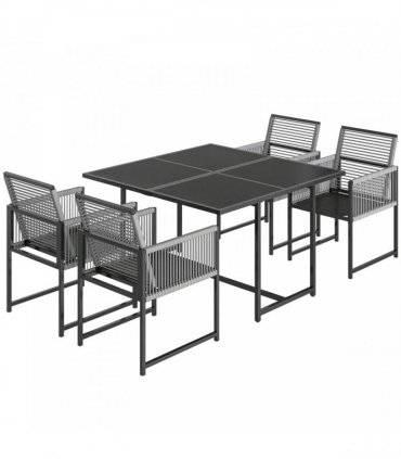 Outsunny 5 Pieces Garden Dining Set, Outdoor Patio Cube Set, 4 Seater Outdoor Table and Chairs with Foldable Backrest, Light Grey
