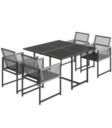 Outsunny 5 Pieces Garden Dining Set, Outdoor Patio Cube Set, 4 Seater Outdoor Table and Chairs with Foldable Backrest, Light Grey