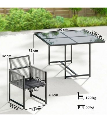 Outsunny 5 Pieces Garden Dining Set, Outdoor Patio Cube Set, 4 Seater Outdoor Table and Chairs with Foldable Backrest, Light Grey