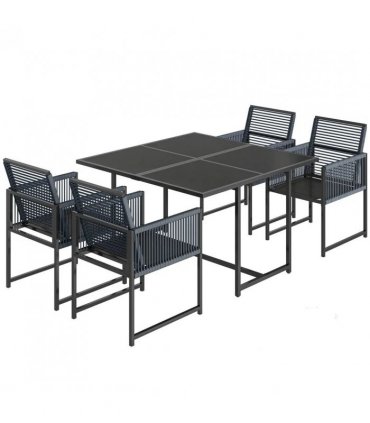Outsunny 5 Pieces Garden Dining Set, Outdoor Patio Cube Set, 4 Seater Outdoor Table and Chairs with Foldable Backrest, Dark Grey
