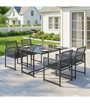 Outsunny 5 Pieces Garden Dining Set, Outdoor Patio Cube Set, 4 Seater Outdoor Table and Chairs with Foldable Backrest, Dark Grey