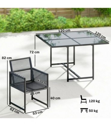 Outsunny 5 Pieces Garden Dining Set, Outdoor Patio Cube Set, 4 Seater Outdoor Table and Chairs with Foldable Backrest, Dark Grey