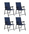 Outsunny Folding Garden Chairs Set of 4, Foldable Garden Dining Chairs with High Back, Armrests, Texteline Seat, Navy Blue