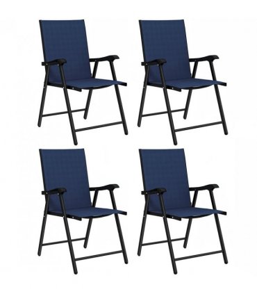 Outsunny Folding Garden Chairs Set of 4, Foldable Garden Dining Chairs with High Back, Armrests, Texteline Seat, Navy Blue