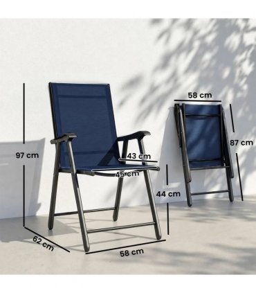 Outsunny Folding Garden Chairs Set of 4, Foldable Garden Dining Chairs with High Back, Armrests, Texteline Seat, Navy Blue