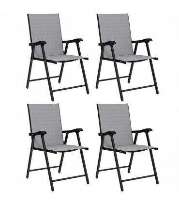Outsunny Folding Garden Chairs Set of 4, Foldable Garden Dining Chairs with High Back, Armrests, Texteline Seat, Light Grey