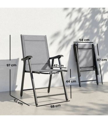 Outsunny Folding Garden Chairs Set of 4, Foldable Garden Dining Chairs with High Back, Armrests, Texteline Seat, Light Grey