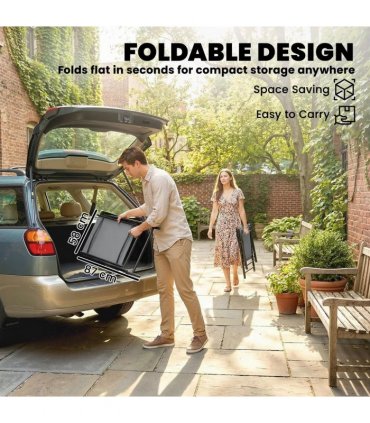 Outsunny Folding Garden Chairs Set of 4, Foldable Garden Dining Chairs with High Back, Armrests, Texteline Seat, Light Grey