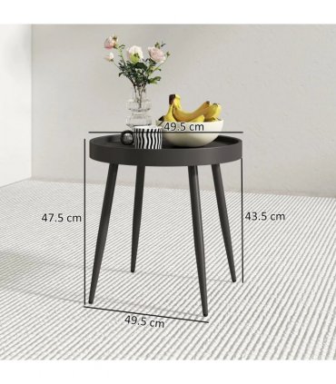 Outsunny 49.5 cm Round Garden Table, Small Outdoor Coffee Side Table with Plastic Tray-Style Top, Metal Legs, Black