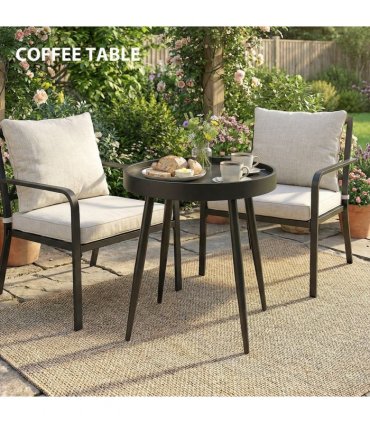 Outsunny 49.5 cm Round Garden Table, Small Outdoor Coffee Side Table with Plastic Tray-Style Top, Metal Legs, Black