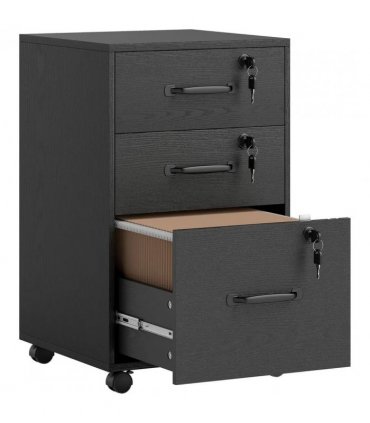 HOMCOM Three Drawer Wood-Effect Filing Cabinet - Black