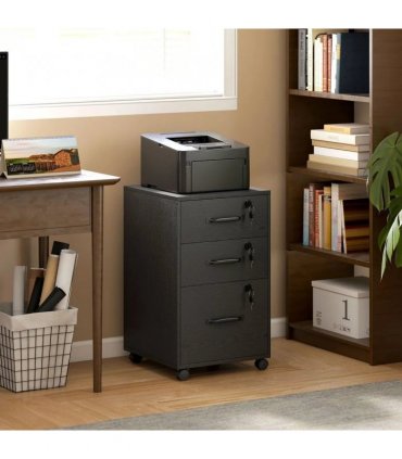 HOMCOM Three Drawer Wood-Effect Filing Cabinet - Black