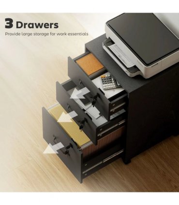 HOMCOM Three Drawer Wood-Effect Filing Cabinet - Black