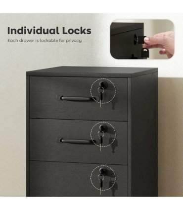 HOMCOM Three Drawer Wood-Effect Filing Cabinet - Black