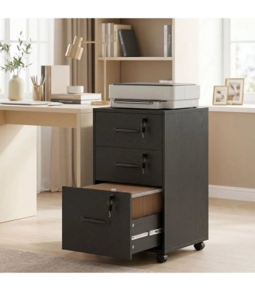 HOMCOM Three Drawer Wood-Effect Filing Cabinet - Black