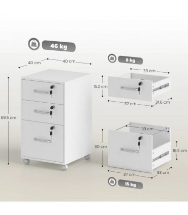 HOMCOM Three Drawer Wood-Effect Filing Cabinet - White
