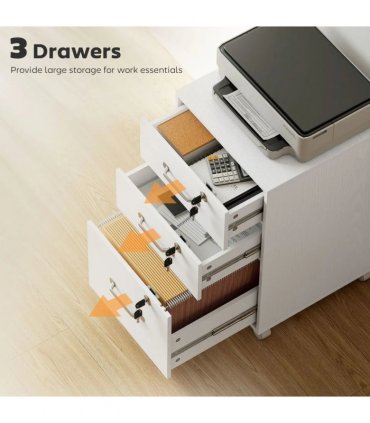 HOMCOM Three Drawer Wood-Effect Filing Cabinet - White