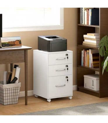 HOMCOM Three Drawer Wood-Effect Filing Cabinet - White