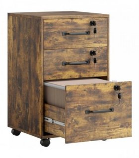 HOMCOM Three Drawer Wood-Effect Filing Cabinet - Rustic Brown
