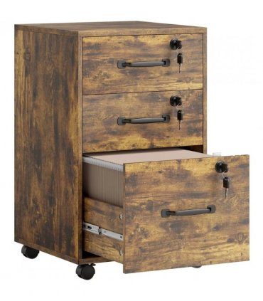 HOMCOM Three Drawer Wood-Effect Filing Cabinet - Rustic Brown