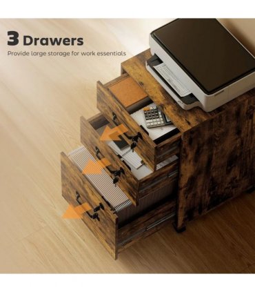HOMCOM Three Drawer Wood-Effect Filing Cabinet - Rustic Brown