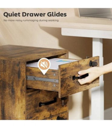 HOMCOM Three Drawer Wood-Effect Filing Cabinet - Rustic Brown